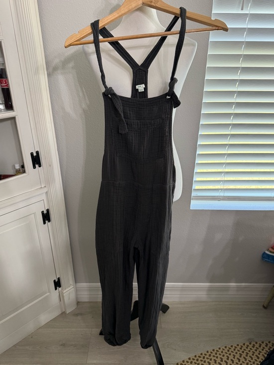aerie Pants - aerie Black Gauze Tie-Strap Overalls with Front Pocket